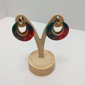 5/$25 Vintage RETRO 1980's Dangle Earrings Gold Tone Blue Pink Green Enamel